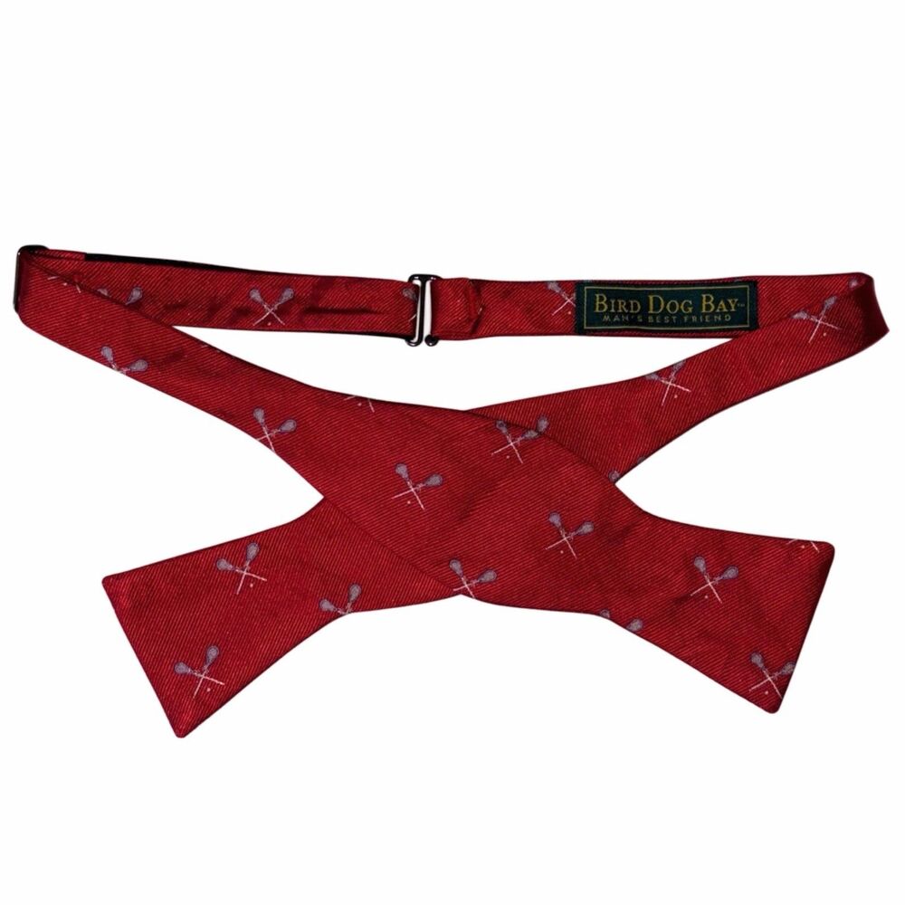 Lacrosse Tie Bowtie Red 100% Silk Preppy Sport Bird Dog Bay Sticks & Ball